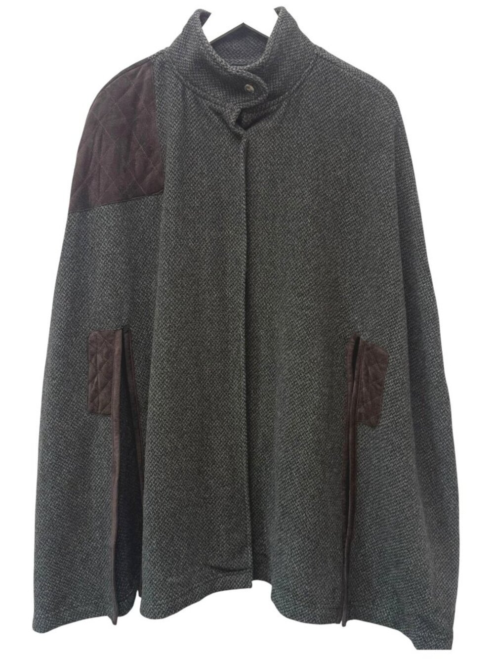 LAUREN Ralph Lauren Wool Blend Cape Coat L/XXL Green Tweed Equestrian